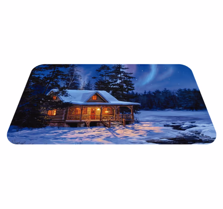 Wintercabine tafereel vinyl tapijt kerstmis - TenStickers
