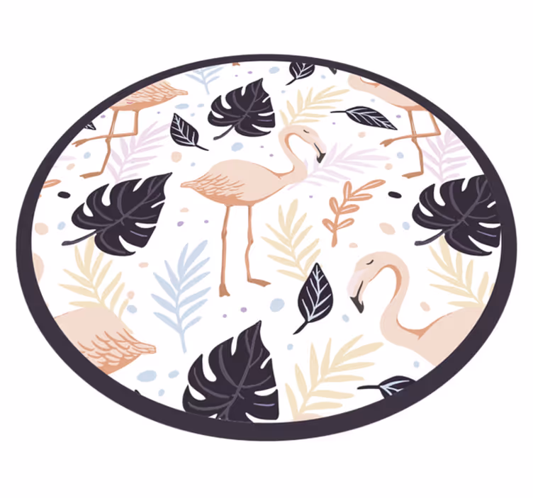 Bloemen flamingo cirkel dieren vinyl tapijt - TenStickers