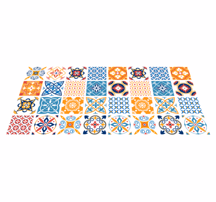 Handgeschilderde portugese tegels vinyl vloerkleed keuken - TenStickers