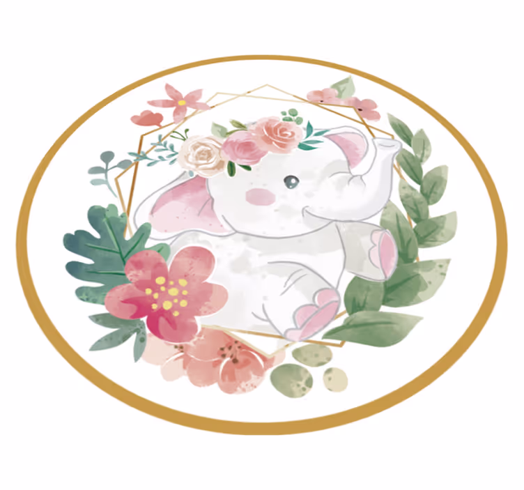 Bloemen olifant rond vinyl tapijt  - TenStickers
