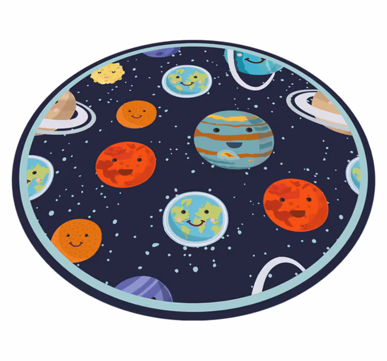 Lachende planeten vinyl tapijt rond voor kinderen - TenStickers