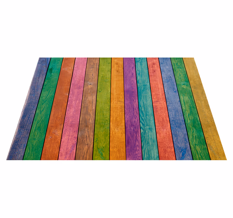 Kleurrijk plankpatroon vinyl tapijt met houtstructuur - TenStickers