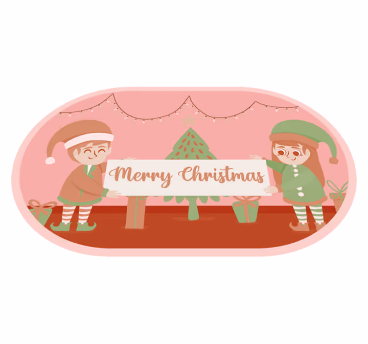 Feestelijke elfen scène vinyl tapijt kerstmis - TenStickers