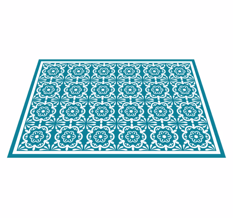 Blauwgroen bloemenontwerp vinyl vloerkleed keuken - TenStickers