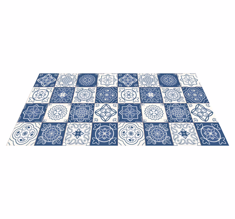 Moderne vinyl vloerkleed Blauwe tegeldruk - TenStickers