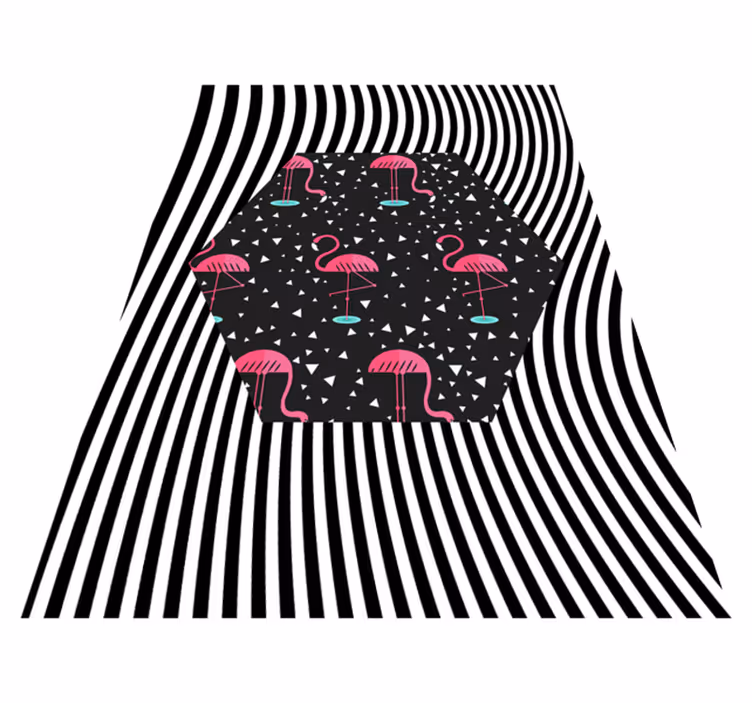 Flamingo gestreepte zeshoek dieren vinyl tapijt - TenStickers