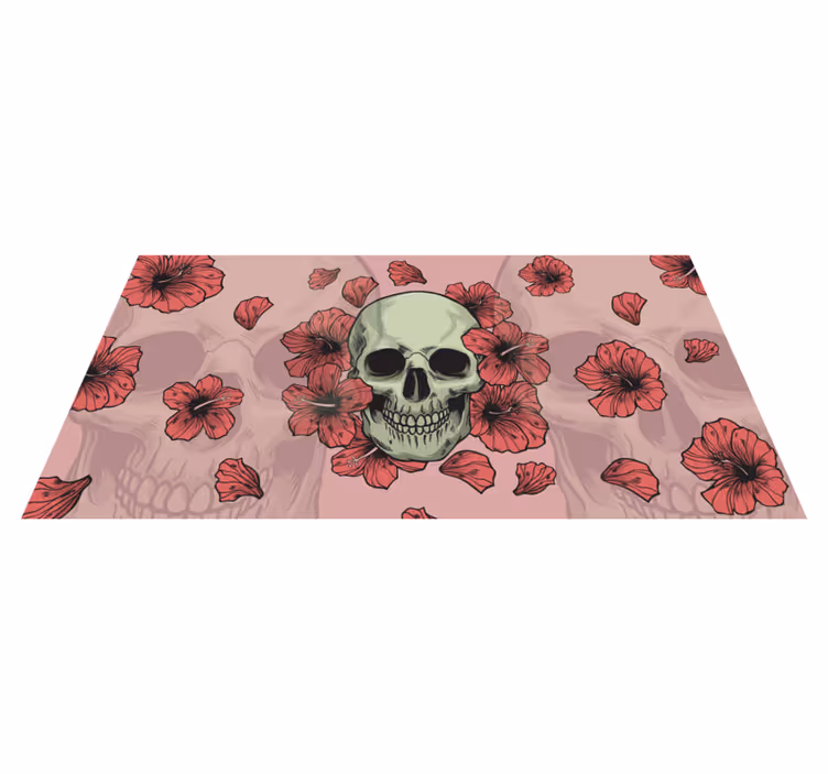 Schedel met bloemen vinyl tapijt Halloween - TenStickers