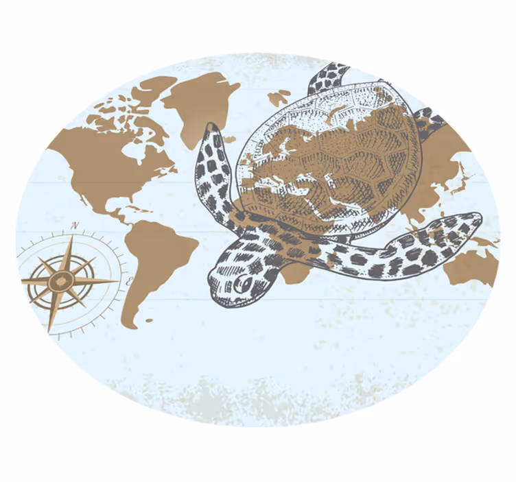 Schildpad kompas kaart vinyl tapijt wereldkaart - TenStickers