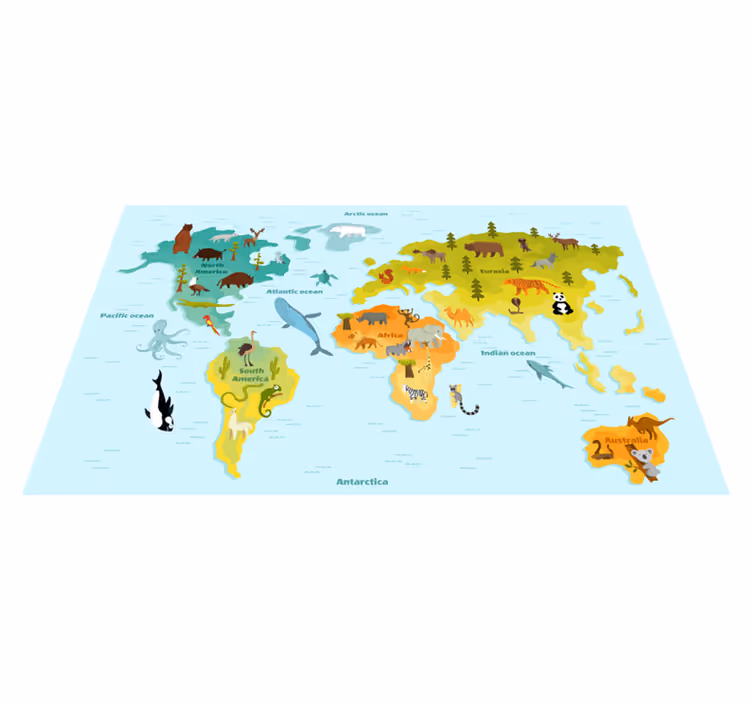 Educatieve kaart vinyl tapijt wereldkaart - TenStickers