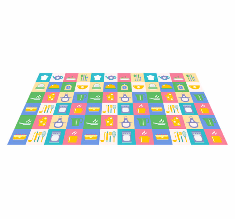 Kleurrijke keukenpictogrammen vinyl vloerkleed keuken - TenStickers