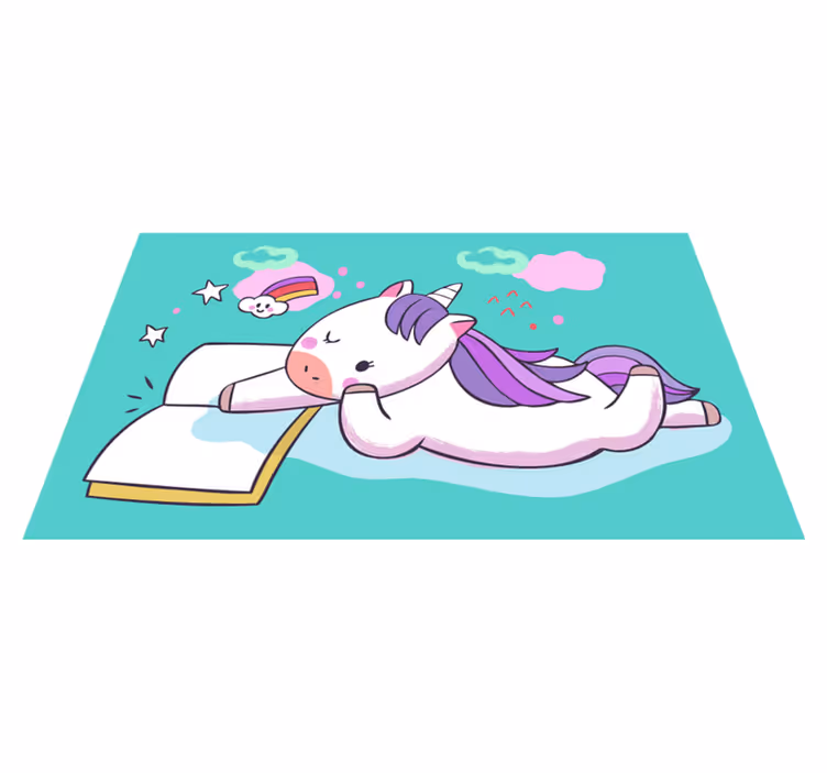 Vinyl vloerkleed dieren Baby eenhoorn lezen - TenStickers