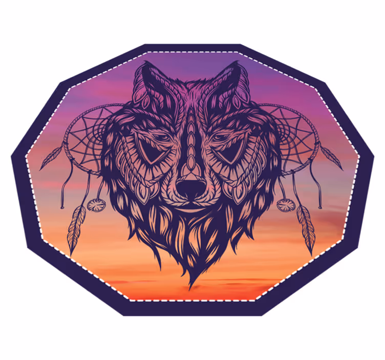 Achthoekige wolfsillustratie dieren vinyl tapijt - TenStickers