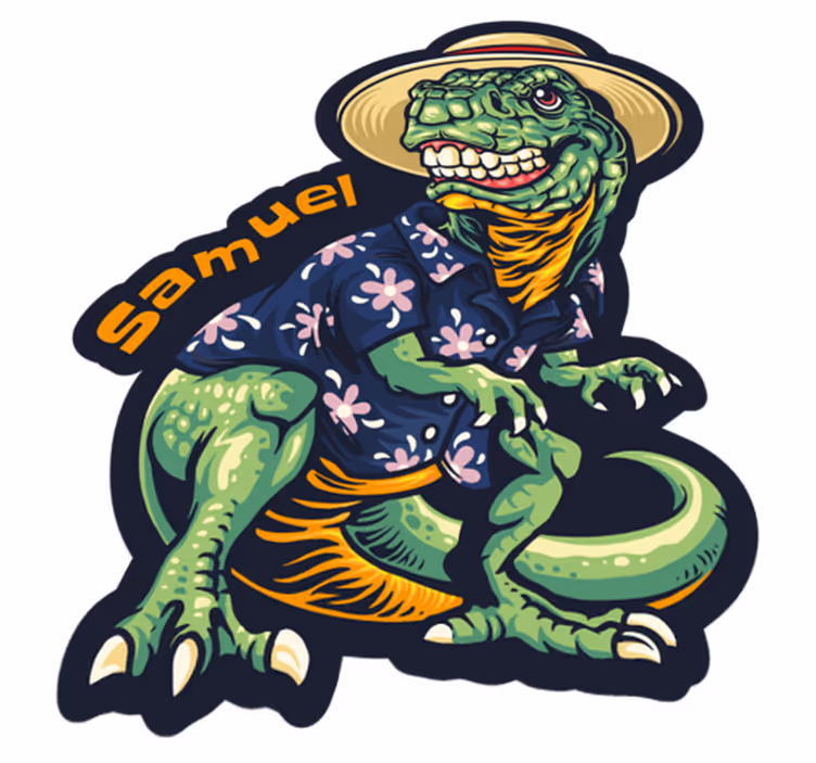 Dinosaurus vakantiekleding vinyl tapijt met naam - TenStickers