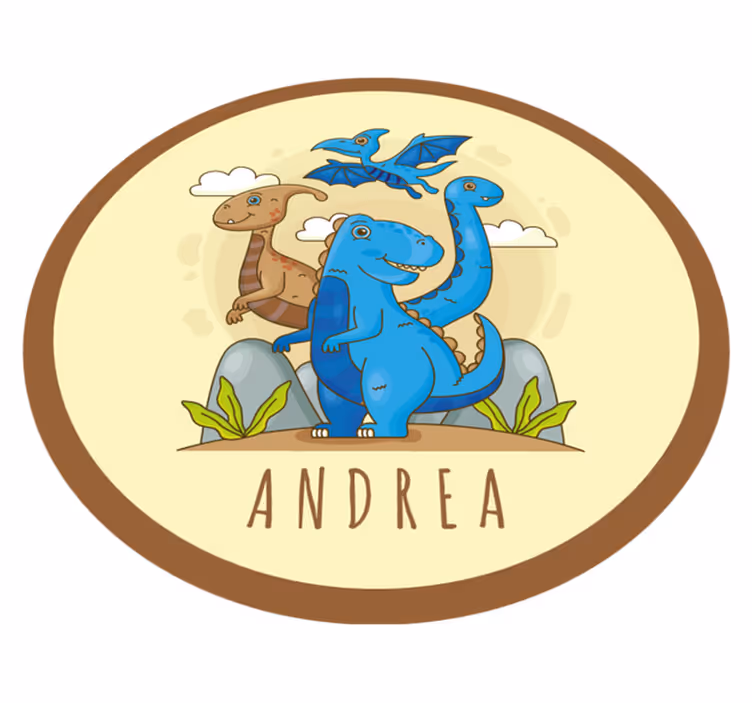 Dinosauruscirkelsamenstelling vinyl tapijt met naam - TenStickers