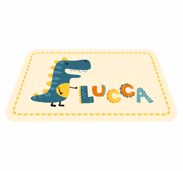 Speelse dinosaurus vinyl tapijt met naam - TenStickers