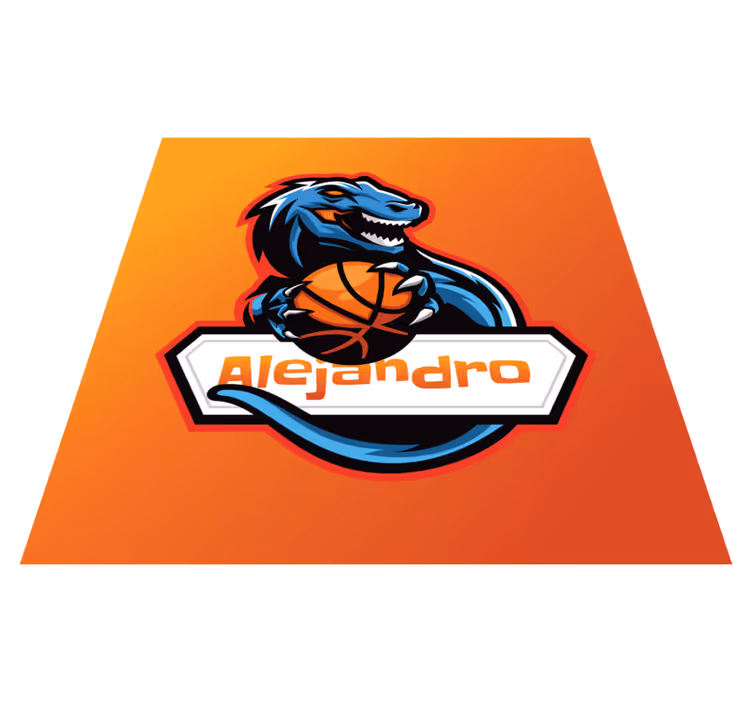 Basketbal dinosaurus vinyl tapijt met naam - TenStickers