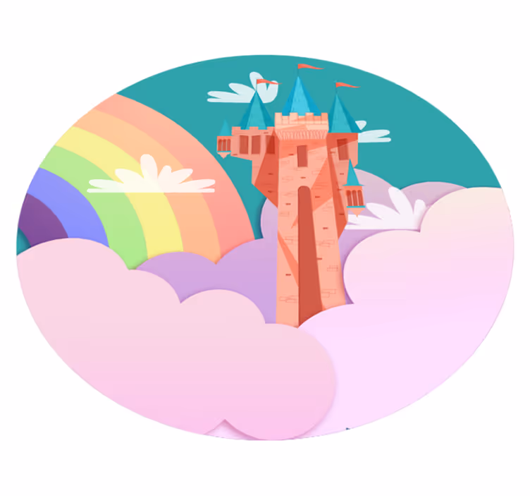 Vinyl vloerkleed kasteelprinses en regenboog - TenStickers