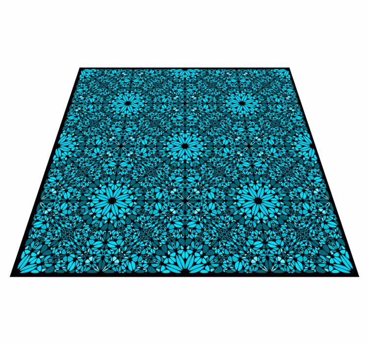 Geometrische bloemenreeks vinyl tapijt turquoise - TenStickers