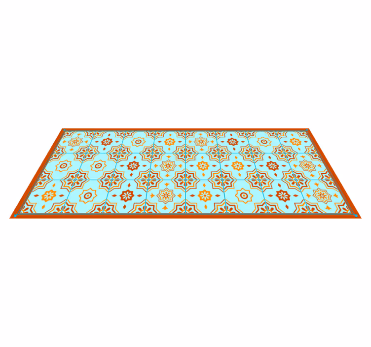 Oranje en blauw mozaïek vinyl vloerkleed keuken - TenStickers