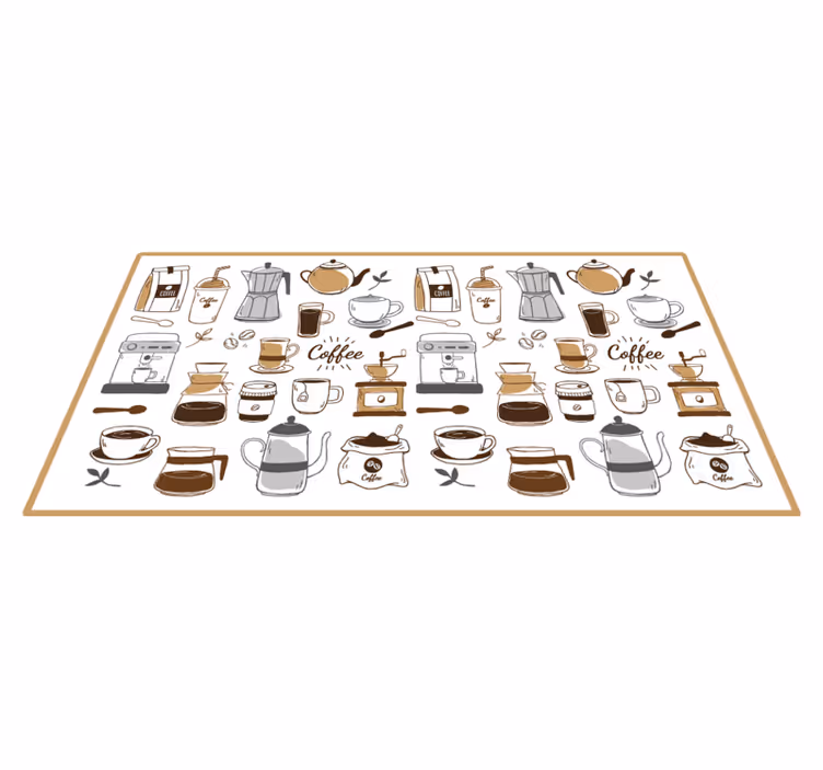 Vinyl vloerkleed keuken koffie patroon op witte achtergrond - TenStickers