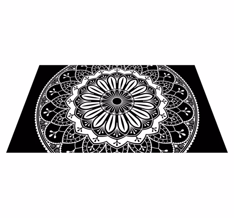 Zwart botanisch motief vinyl tapijt mandala - TenStickers