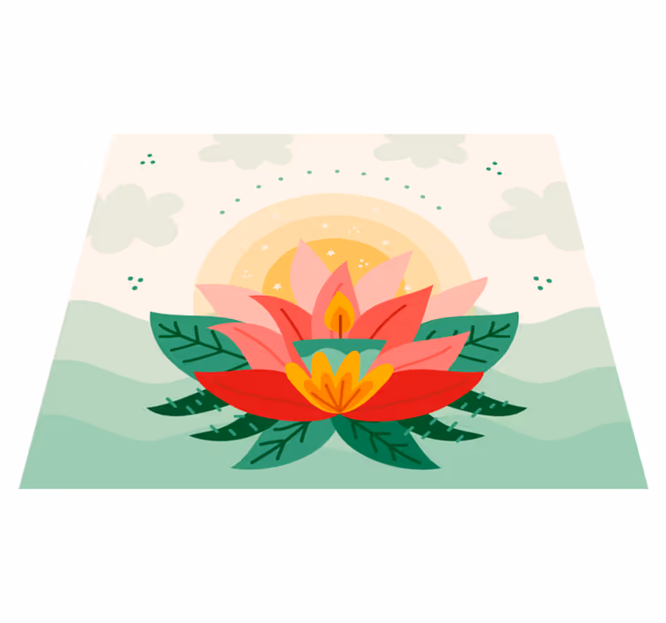Lotusbloem illustratie vinyl tapijt bloemen en planten - TenStickers