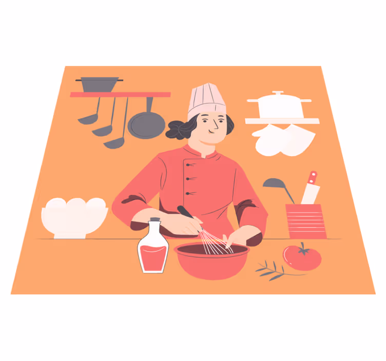 Chef-kok illustratie vinyl vloerkleed keuken - TenStickers