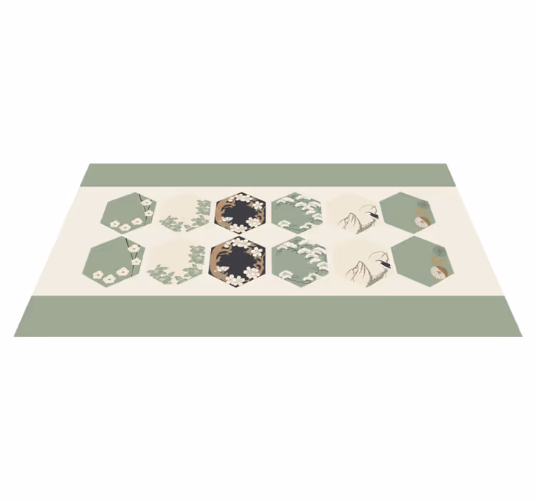 Vinyl tapijt bloemen en planten hexagonen - TenStickers