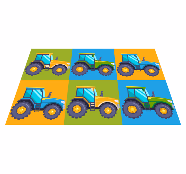 Kleurrijke tractorvierkanten vinyl tapijt voor meer kinderen - TenStickers