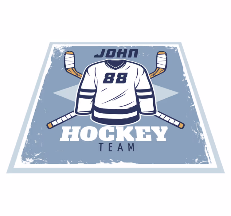 Gepersonaliseerd hockeyembleem vinyl tapijt met naam - TenStickers