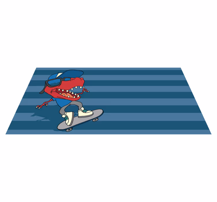 Skateboardende dinosaurus vinyl tapijt voor meer kinderen - TenStickers