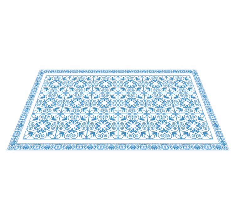 Azuurblauwe botanische elementen vinyl vloerkleed keuken - TenStickers