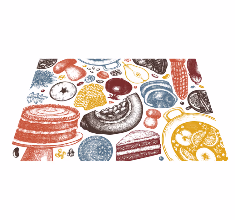 Culinaire illustraties vinyl vloerkleed keuken - TenStickers