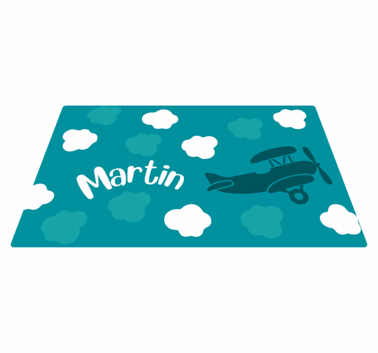 Wolken en vliegtuig met naam vinyl tapijt voor meer kinderen - TenStickers