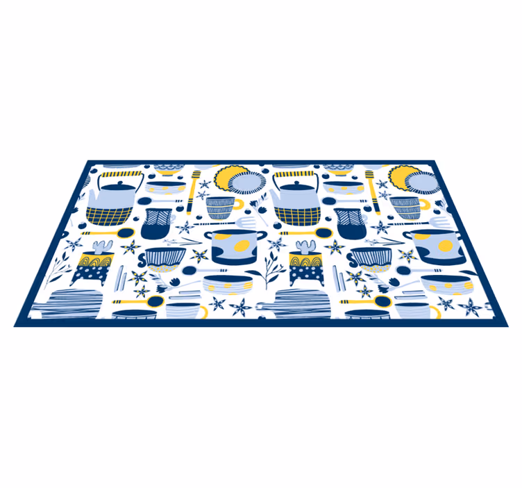 Kookgerei blauw patroon vinyl vloerkleed keuken - TenStickers