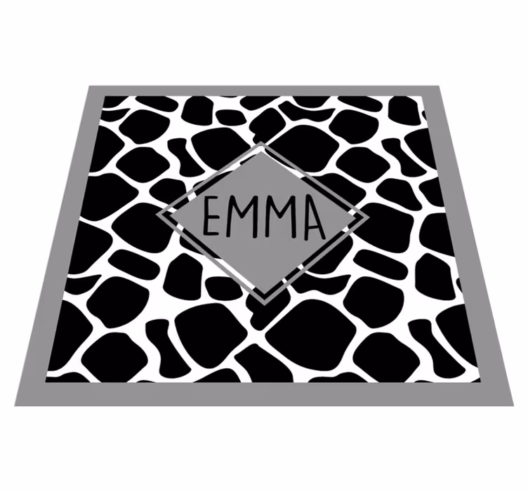 Zwart-witte giraf met naam vinyl tapijt tiener - TenStickers