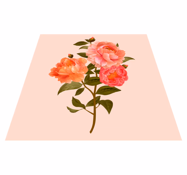 Pioenrozen arrangement vinyl tapijt bloemen en planten - TenStickers
