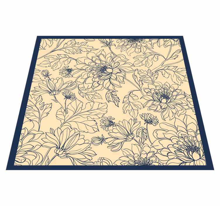 Elegante bloemencontour vinyl tapijt woonkamer - TenStickers