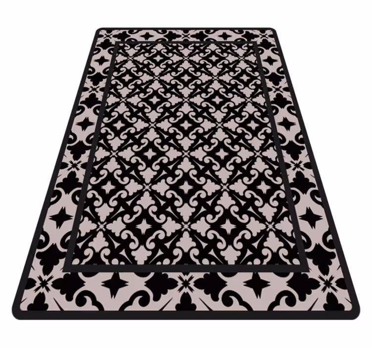 Elegant zwart patroon vinyl vloerkleed keuken - TenStickers