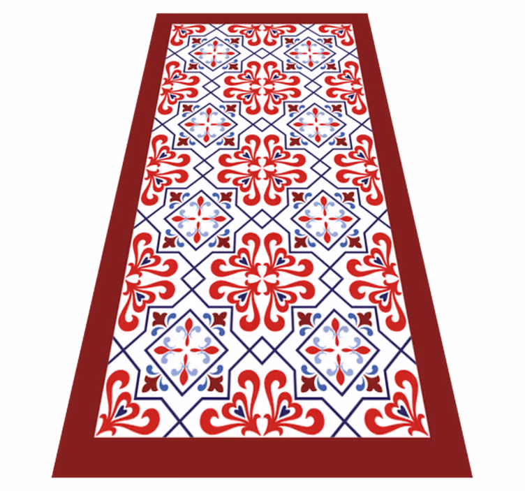 Rood bloemenmotief vinyl vloerkleed keuken - TenStickers