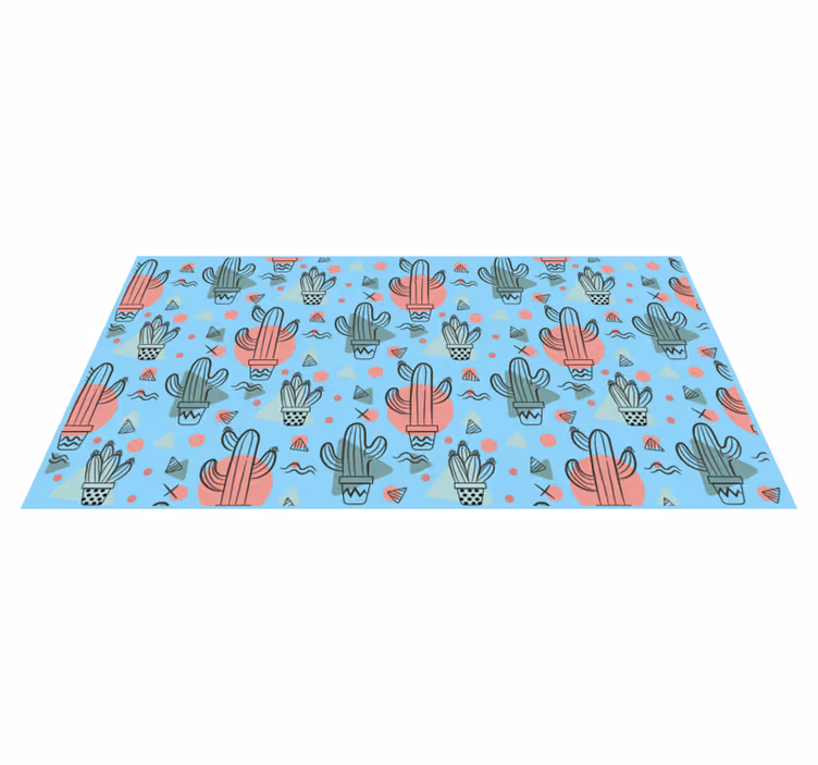 Blauw cactuspatroon vinyl vloerkleed keuken - TenStickers