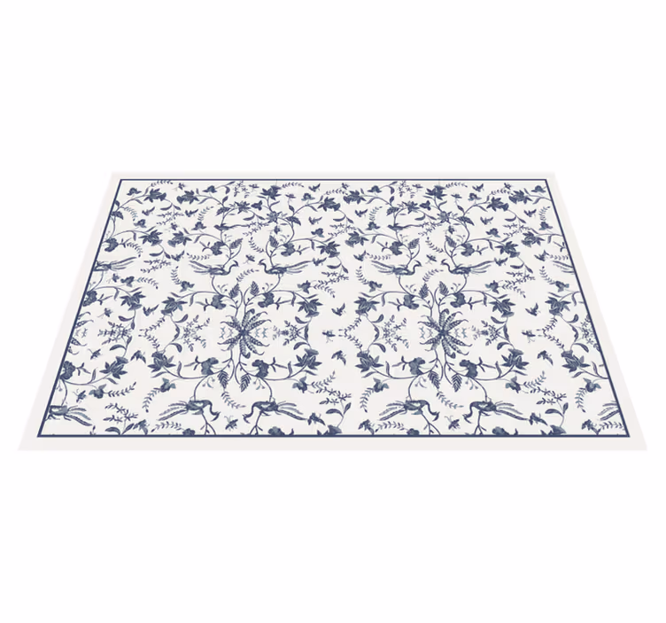 Azuurblauwe bloesem vinyl tapijt bloemen en planten - TenStickers