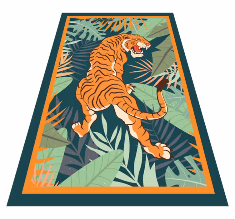 Woeste tijgerillustratie dieren vinyl tapijt - TenStickers