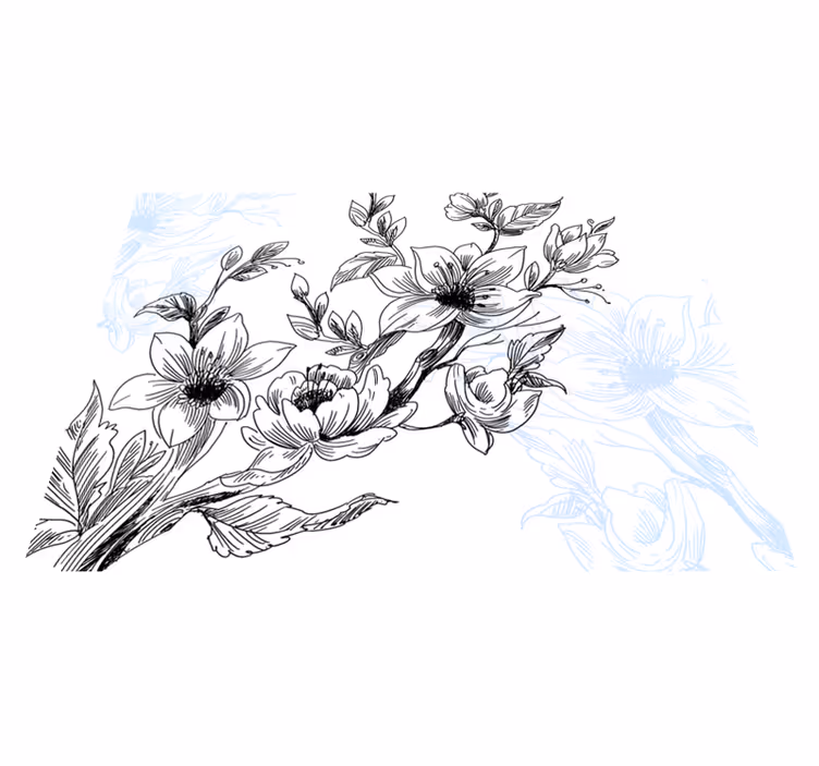 Azuurblauwe bloesemconcept vinyl tapijt bloemen en planten - TenStickers
