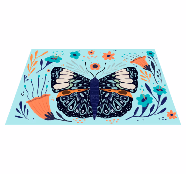 Kleurrijke vlinderdetails vinyl tapijt bloemen en planten - TenStickers
