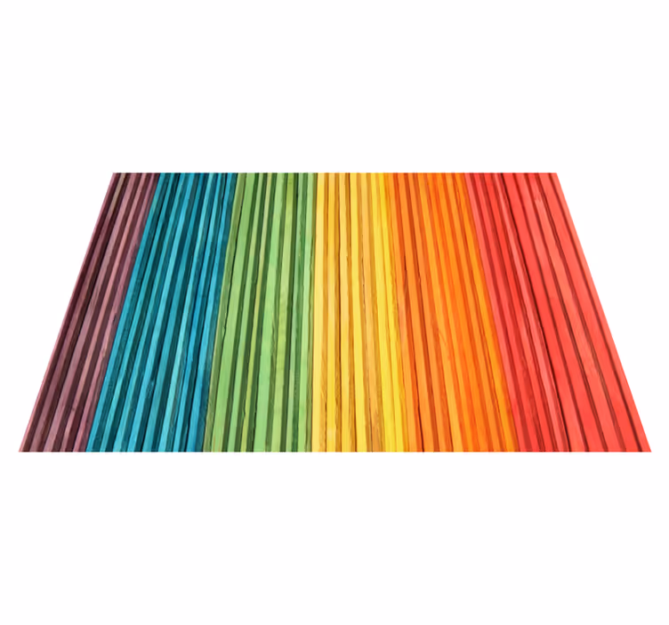 Regenboog gestreepte lagen vinyl tapijt met houtstructuur - TenStickers