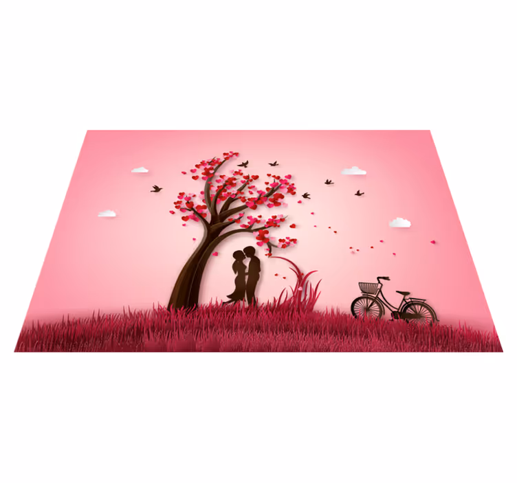 Romantische boomscène vinyl tapijt bloemen en planten - TenStickers