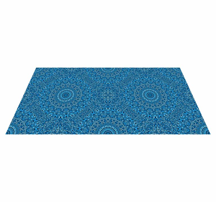 Uitgebreid blauw motief vinyl tapijt mandala - TenStickers