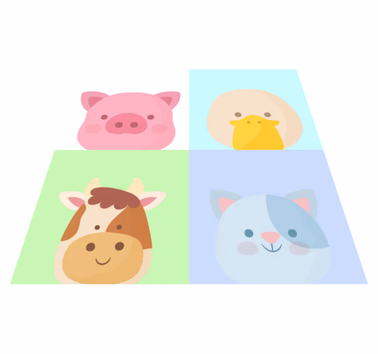 Schattige dierengezichten vinyl tapijt kind - TenStickers