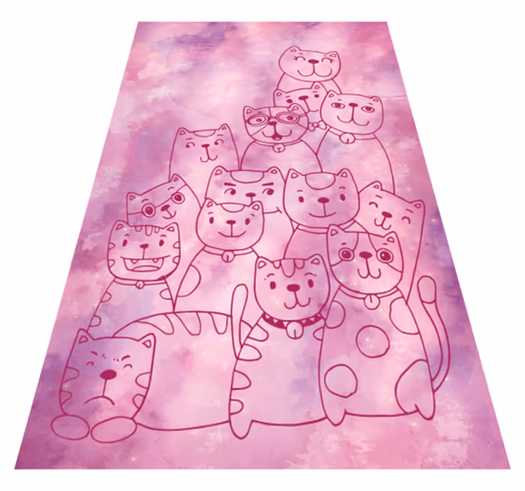 Speelse kattenbijeenkomst vinyl tapijt voor meer kinderen - TenStickers